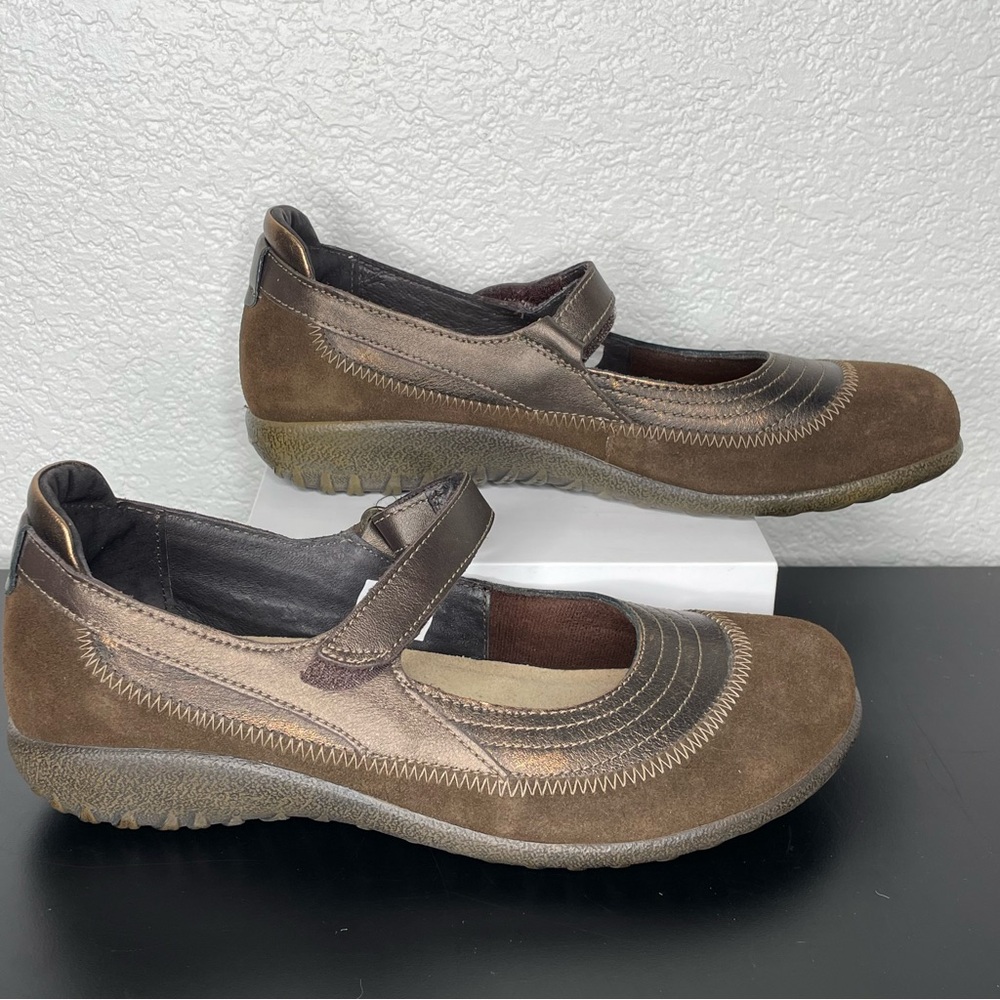 NAOT Women Kirei Brown Leather/Suede Mary Jane Comfort Shoes Flat -US 8 / EU 39